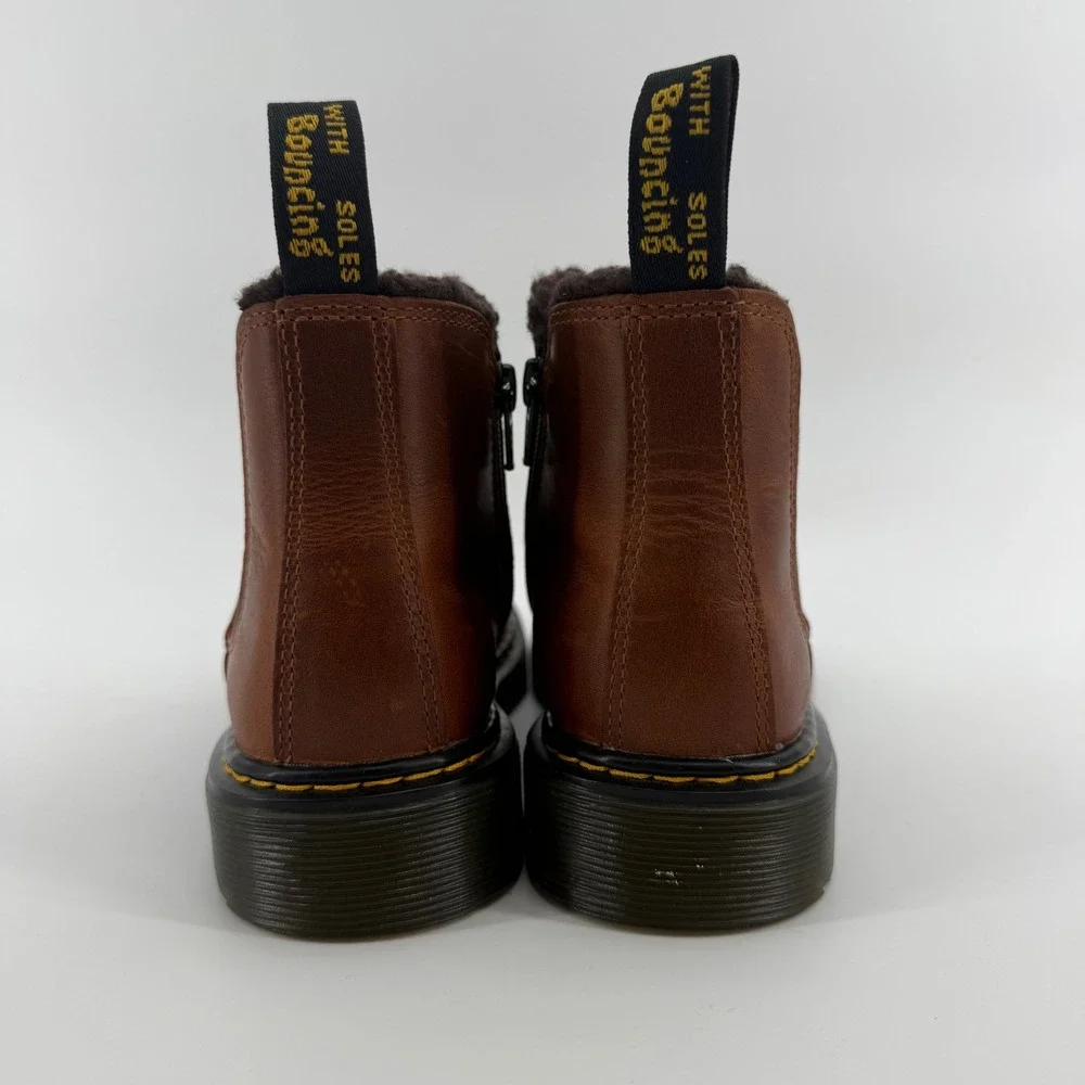 Dr. Martens 2976 Leonore Kids Brown Republic Leather Faux Fur Chelsea Boots 3 US